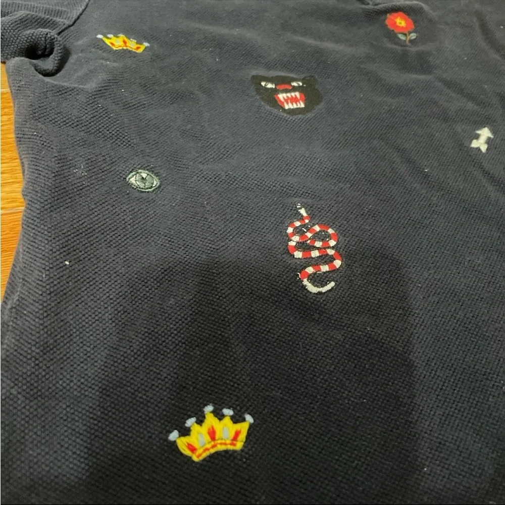 Gucci Kingsnake Crown Bee Eye Navy and Red Knit Polo Shirt